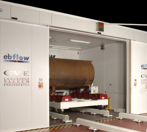 Ebflow system with run-out platform and sample component in-situ.