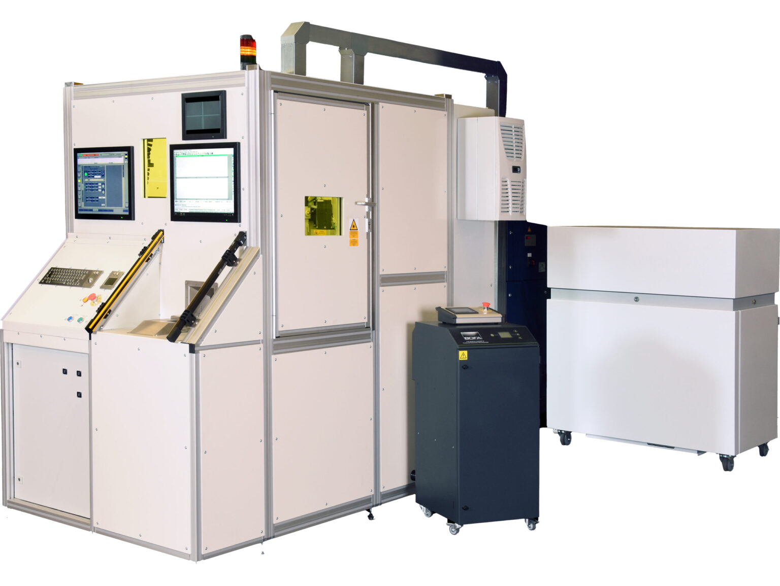 Conventional laser welding head in operation