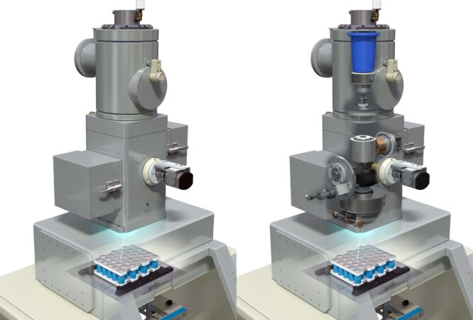 Evflow electron beam column with rapid wide-range deflection